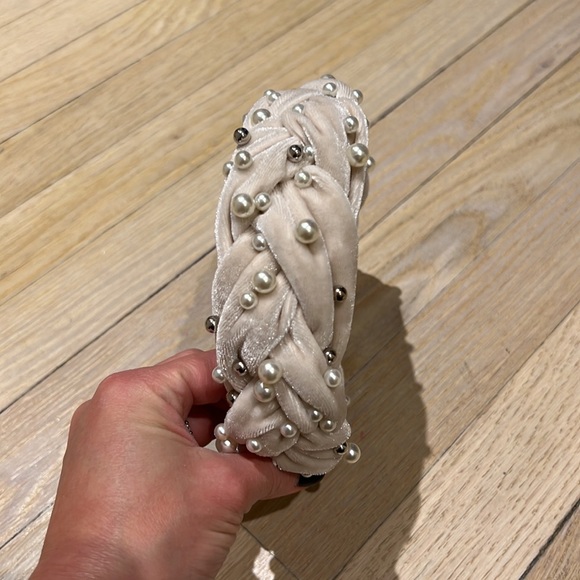 Braided Velvet Headband With Pearls - Picture 2 of 2